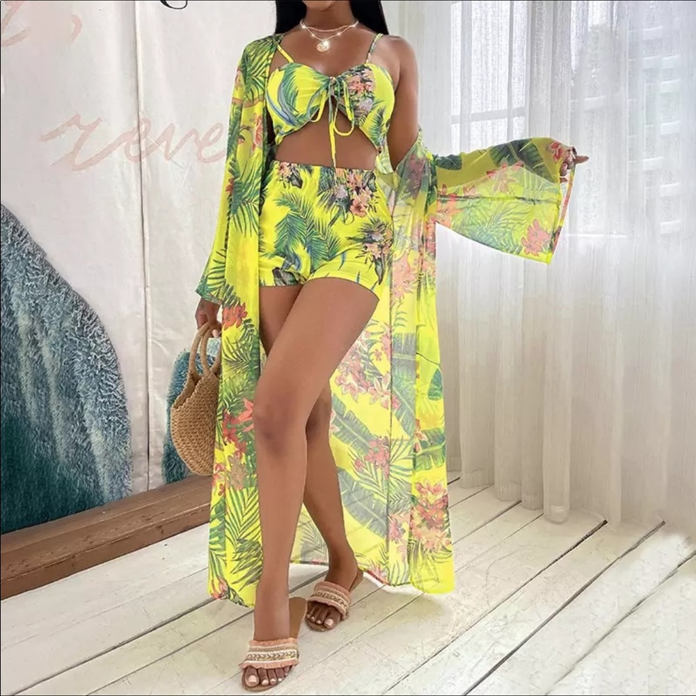Bohemian 3 Piece Swimsuit Bathing Suit With Cover Up Extra Large NWOT